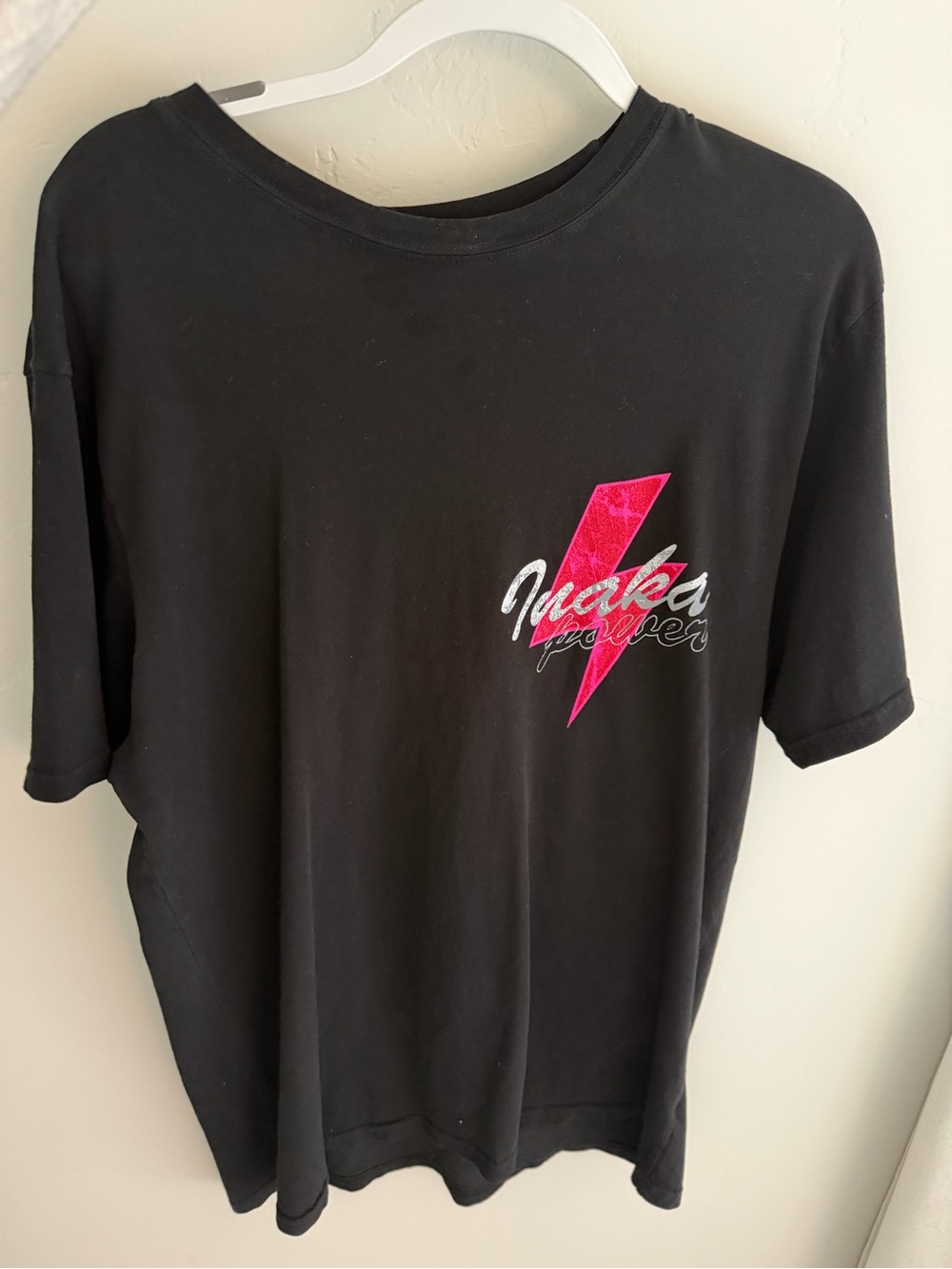 Inaka Black Tee with Pink Lightning Graphic